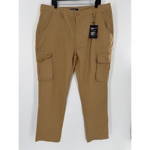 Blu Rock New York Men 40 Khaki Stretch Cargo Pants Tan Flat Front NWT